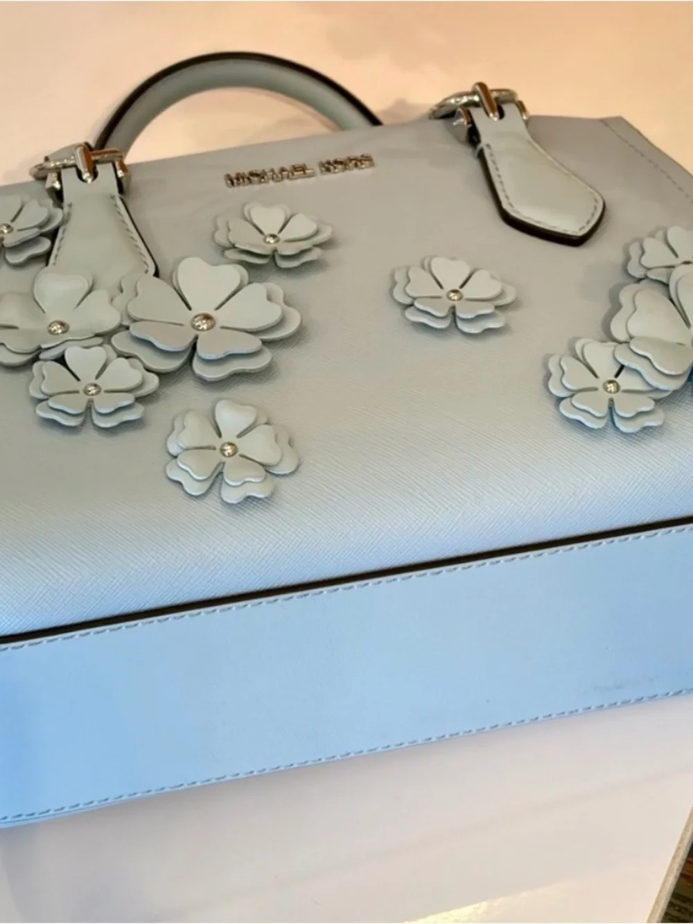 Michael Kors Pale Ocean Blue Applique Saffiano Satchel Crossbody